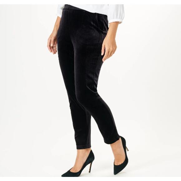Joan Rivers PANT Women's 1X Black Velvet Slim Leg Pull-On Holiday Party QVC 18W - Picture 1 of 9